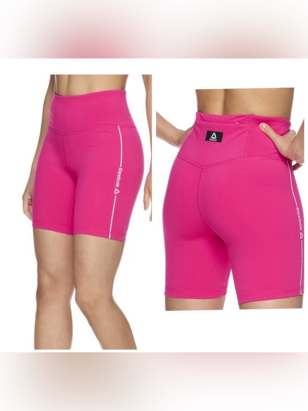 Reebok Vibrant Hot Pink Biker Shorts Athletic w Zipper Pocket – Size Large - EUC - Picture 5 of 6